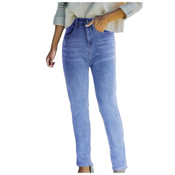 Gubotare Skinny Jeans for Women Mid Rise Women's Pull-On Stretchy Knit Jegging (Light Blue,Size XL)