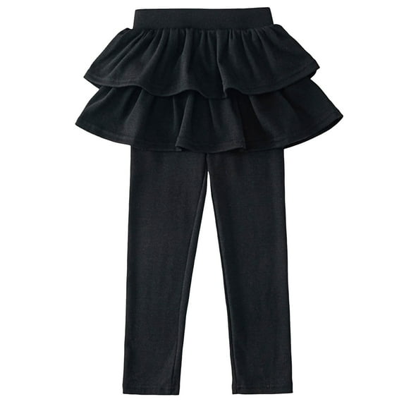 Gubotare Skirt Leggings for Girls Girls School Uniform Pants Leggings with Skirts Stretchy Ruffle Tutu Pant Size 7-8 (Black,7-8 Years)