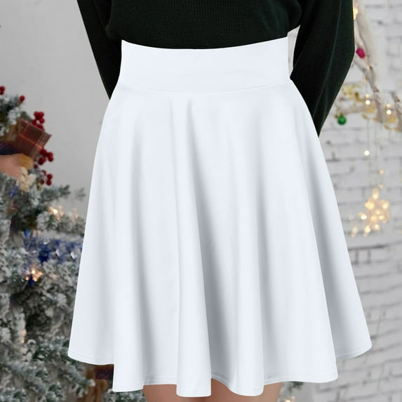 Gubotare Skirts For Women Women's Plus Size Stretchy Elastic Waist Flared Casual Mini Skater Skirt,White M