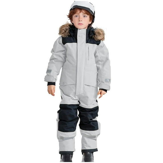 Gubotare Snow Suits for Girls Snow Suit for Kids Girls Boys One Piece Snowsuit Hooded Waterproof Windproof Winter Outdoor Overalls Snowboarding Ski Suits Size 10-11 (Light Gray,10-11 Years)