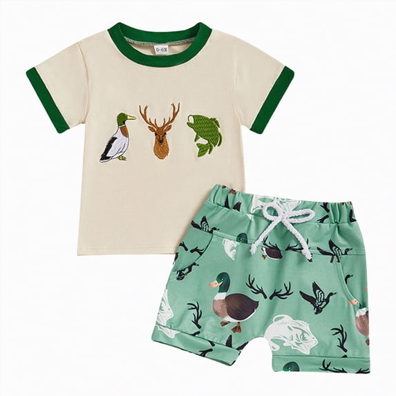 Gubotare Summer Baby Boy Clothes Boy 2pcs Outfits Short Sleeve T-Shirt and Summer Shorts Set 0 6 Months (Green,0-6 Months)
