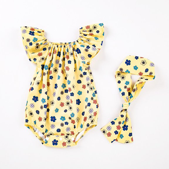 Gubotare Summer Baby Girl Clothes Babies' Short-Sleeve Thermal Bodysuits for Summer (Yellow,24-36 Months)