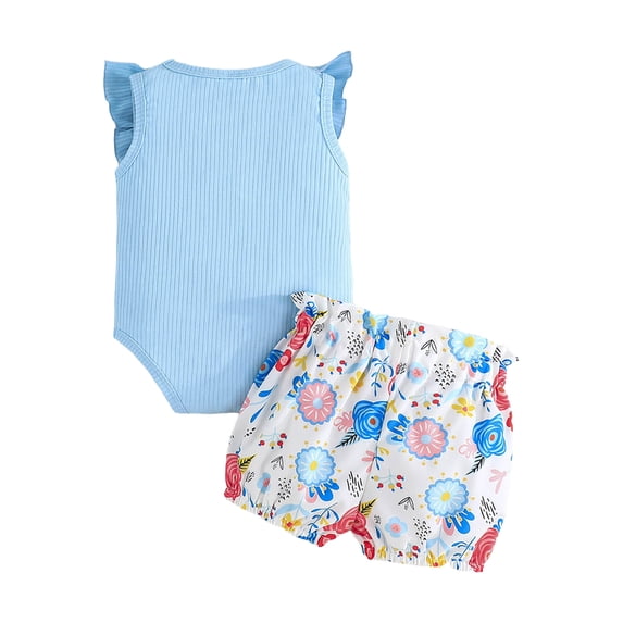 Gubotare Summer Baby Girl Clothes Baby Girl Outfit Short Sleeve Romper Plaid Shorts Set Smash Cake Clothes 0 3 6 9 12 18 24 Months (Sky Blue,Size 3-6 Months)