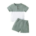 thumbnail image 1 of Gubotare Summer Clothes for Baby Boys Contrast Color Baby Boys Clothes Set Toddler Boys Shirt Tops and Shorts Summer Outfit 2Pcs3 6 9 12 18 24 Months 2T 3T 4T (Green,Size 3-6 Months), 1 of 9