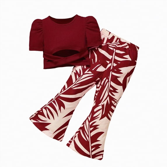 Gubotare Summer Clothes for Toddler Baby Girls Clothes Newborn Short Sleeve Ruffle Tshirt and Pants Set Infant Outfits 3T 4T (Red,3-4 Years)