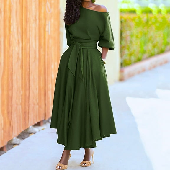 "Gubotare Summer Dresses For Women 2022 Beach Womens Deep V Neck Ruffle Sleeve Sheath Casual Party Work Wrap Dress,Army Green XXL"