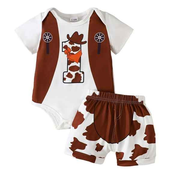 Gubotare Summer Baby Boy Girl Clothes Set Cowboy Outfits Unisex Short Sleeve Tops Shorts 2PCS 0 3 6 12 18 24 Months (White,12-18 Months)