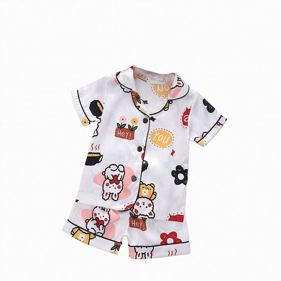 Gubotare Summer Pajamas Girls Pajamas for Kids Kids Baby Girls'summer Flower Printed Casual Short Sleeve Tops and Shorts Two Piece Pajamas Set Baby Girl Pajamas 4T 5T (White,4-5 Years)