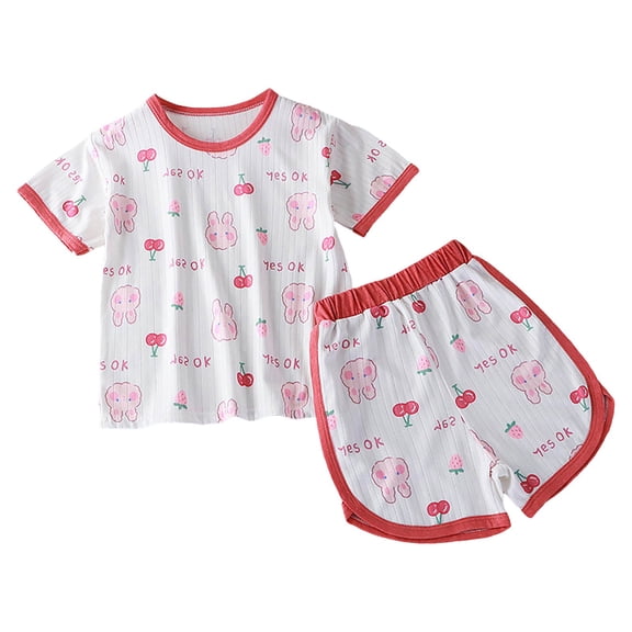 Gubotare Summer Pajamas Toddler Girl Girls'Pajama Set - 2 Piece Short Sleeve Button Down Sleep Shirt and Pajama Shorts (Red,Size 4-5 Years)