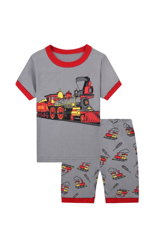 Summer Pajamas for Boys Boys' Shorts and Sleep Shirt Kids Sleepwear 2 Piece Pajama Set Size 12-13T (Grey,12-13 Years)