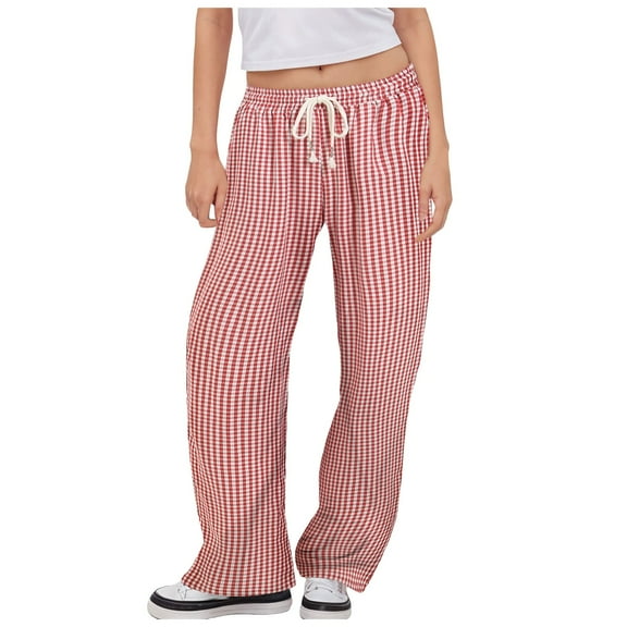Gubotare Summer Pants for Women 2025 Women's Wide Leg Pants Trendy Interior Drawstring Baggy Sweatpants Y2k High Waisted Casual Trousers Pant (Red,Size S)