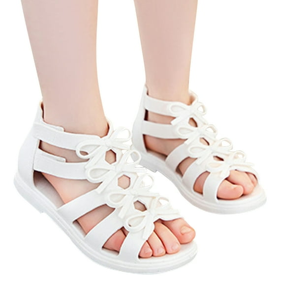 Gubotare Summer Sandals for Girl Comfortable Girl's Flower Flat Sandals Cute Summer Shoes Open Toe Ankle Strap Sunflower Dress Sandals for Kids (White,13.5)