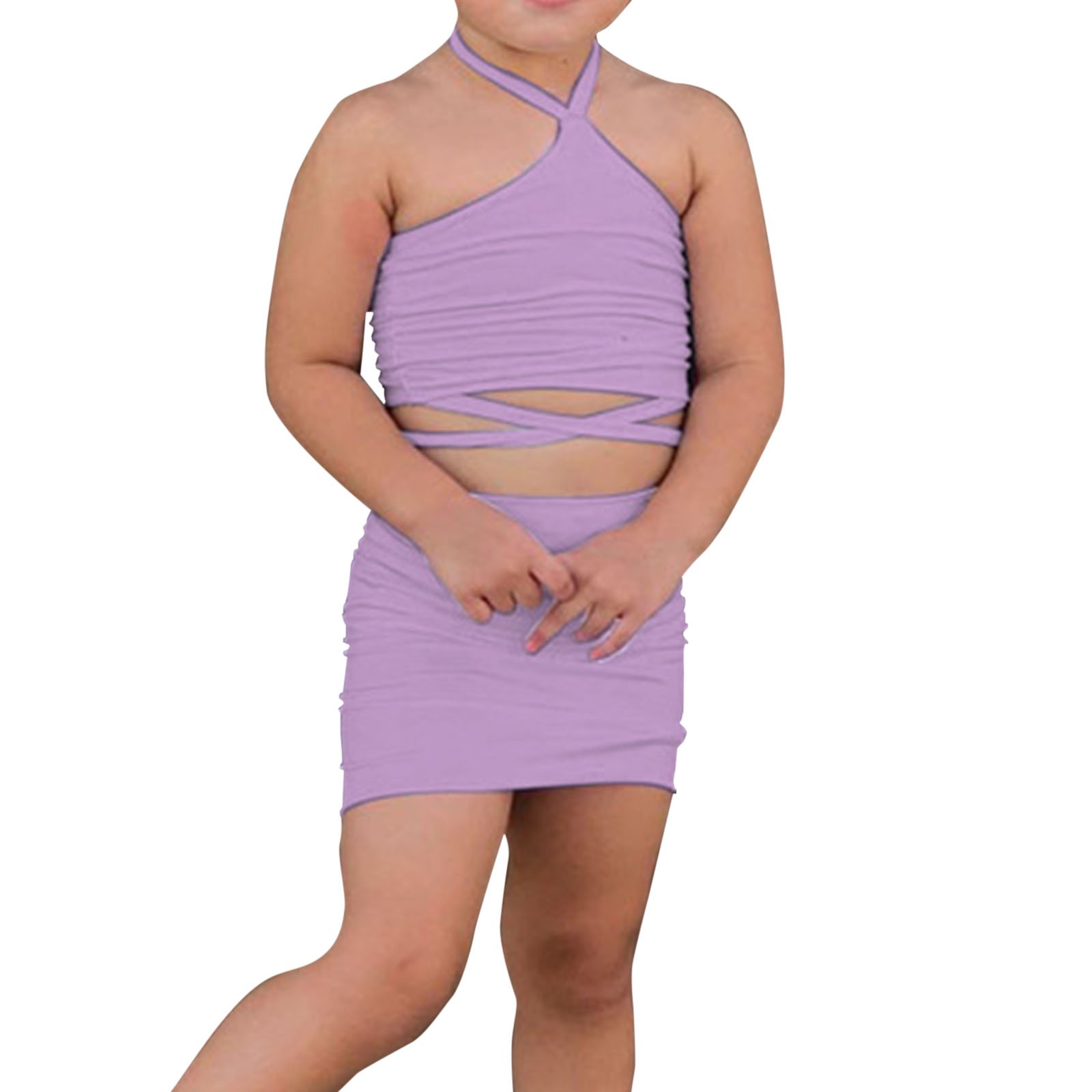 2 Pieces Kids Girls' Solid Color Skirt & Shirt Set Long Sleeve
