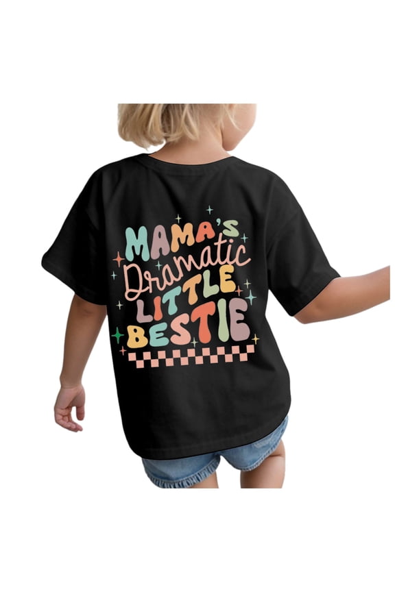 Summer Tops for Girls Girl's Crop Top Graphic Tee Summer Round Neck Short Sleeve Pattern T Shirts (Black,Size 7-8 Years)