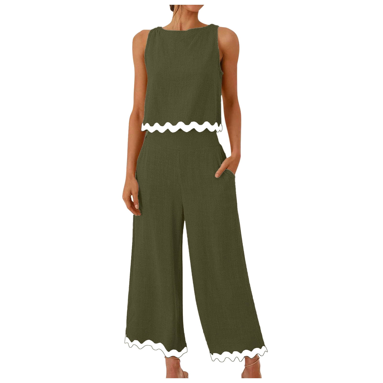 Yanekop Women's 2 Piece Skirt Set - Casual Sleeveless Top & Midi Skirt Lounge Outfit