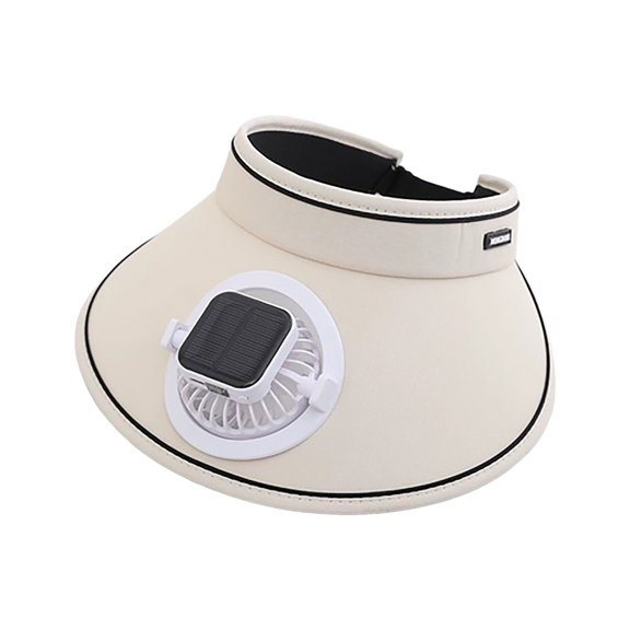 Gubotare Sun Visor with Fan Sun Visor Fan Hats for Women, Foldable Summer Floppy Wide Brim Ponytail Beach UV Hat Vacation Essentials (Beige,One Size)