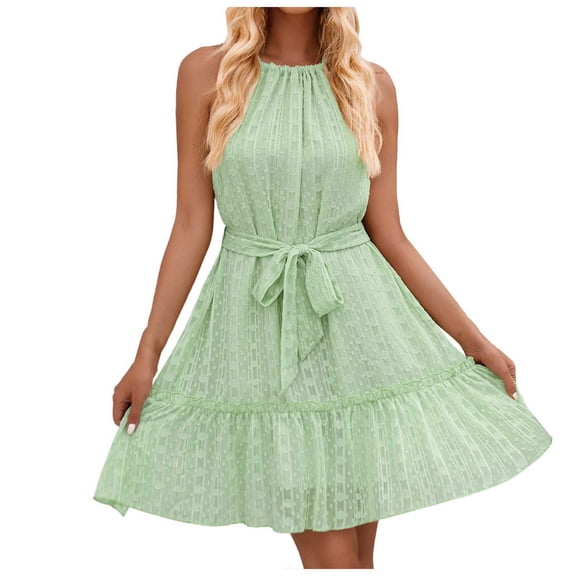 Gubotare Sundresses for Women 2025 Women's Halter Neck Floral Summer Casual Sundress (Light Green,Size XL)