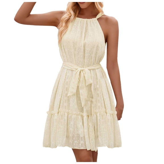 Gubotare Sundresses for Women 2025 Women's Halter Neck Floral Summer Casual Sundress (Light Yellow,Size M)
