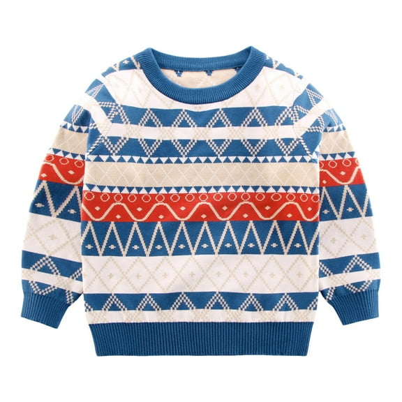 Gubotare Sweater for Teen Boys Boy's Graphic Long Sleeve Pullovers Crew Neck Knitted Drop Shoulder Sweaters Size 11-12 (Blue,11-12 Years)