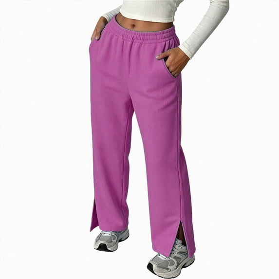 Gubotare Sweatpants for Women Womens Wide Leg Fleece Lined Sweatpants Winter Lounge Travel Pants Fall Clothes With Pockets (Hot Pink,XL)
