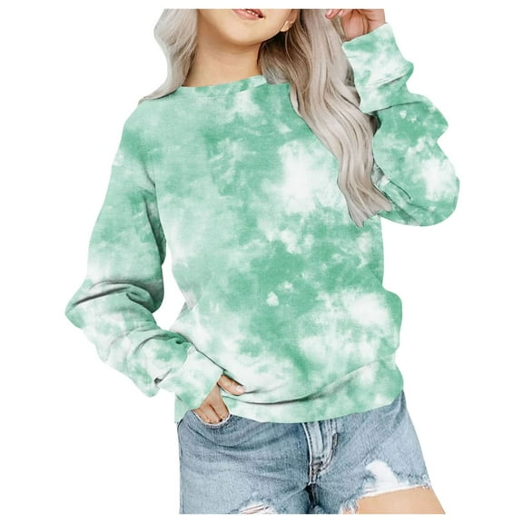 Gubotare Sweatshirt for Girls Girl's Cute Graphic Crew Neck Sweatshirt Long Sleeve Pullover Tops T Shirt Size 7-8 Years (Green,7-8 Years)
