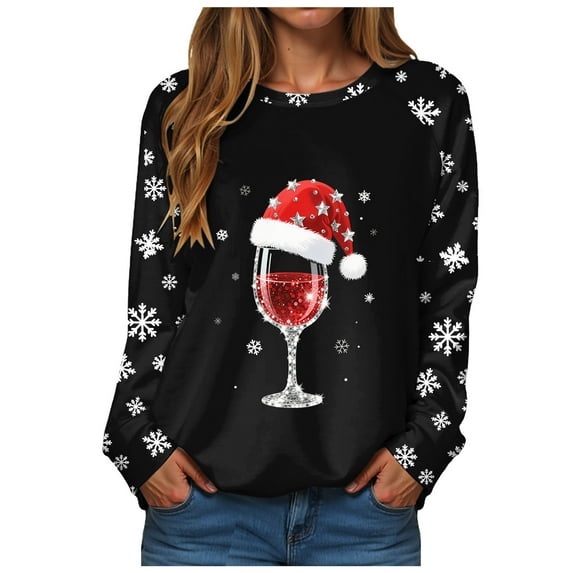 Gubotare Sweatshirts for Women Long Sleeve Graphic Shirts Crewneck Pullover Tops Casual Loose Fall Outfits Clothes Vintage Crewneck Sweatshirt (Black,S)