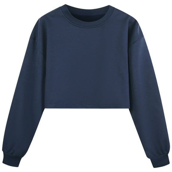 Gubotare Sweatshirts for Girls Kids Girl's Long Sleeve Drop Shoulder Sports Sweatshirt Casual Crop Top Pullover Shirt Size 5T 6T (Blue,5-6 Years)