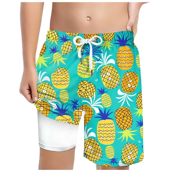 Gubotare Swim Shorts Boys Swim Trunks Compression Liner Swim Shorts Quick Dry Bathing Suit with Boxer Brief Swimwear 5-14 Years (Mint Green,Size 6-7 Years)