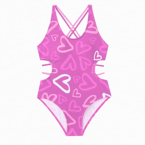 Gubotare Swim Suit Girls Girl's Cute Spaghetti Straps Round Neck Drawstring One Piece Swimwear Tie Bathing Suit Size 7-8 (Pink,7-8 Years)