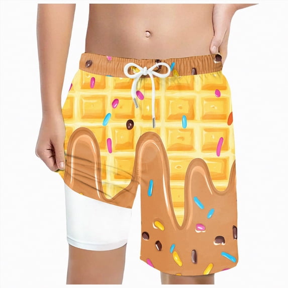 Gubotare Swim Suit for Boys Boys Swim Trunks Compression Liner Swim Shorts Bathing Suit with Boxer Brief Quick Dry Swimwear 5T 6T (Khaki,5-6 Years)