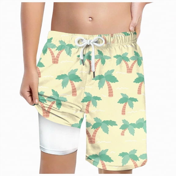 Gubotare Swim Trunks for Boys Boys Swim Trunks, Kids Quick Dry Swimming Shorts with Liner - Solid/Printed Swimwear Size 10-13 (Light Yellow,10-13 Years)