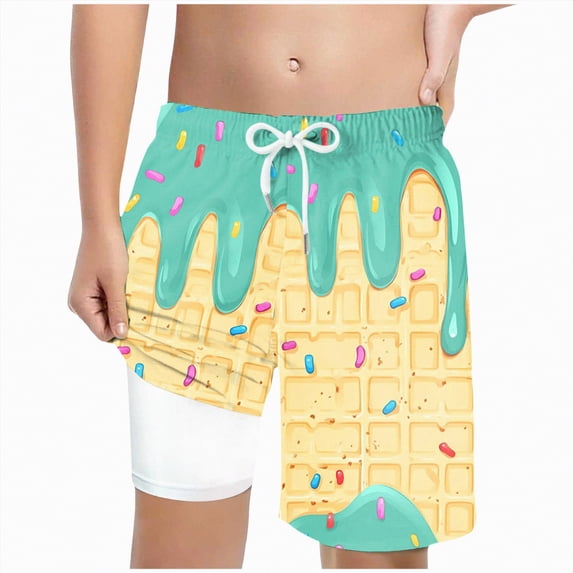 Gubotare Swim Trunks Kids Boys Swim Trunks with Compression Liner Kids Boxer Briefs Bathing Suit Swimming Shorts Quick Dry Size 8-9 (Mint Green,8-9 Years)