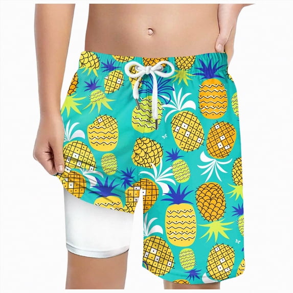 Gubotare Swim Trunks Kids Boys Swim Trunks Set-Quick Dry Summer Beach Shorts Boys Suit with Compression Liner Size 10-13 (Mint Green,10-13 Years)