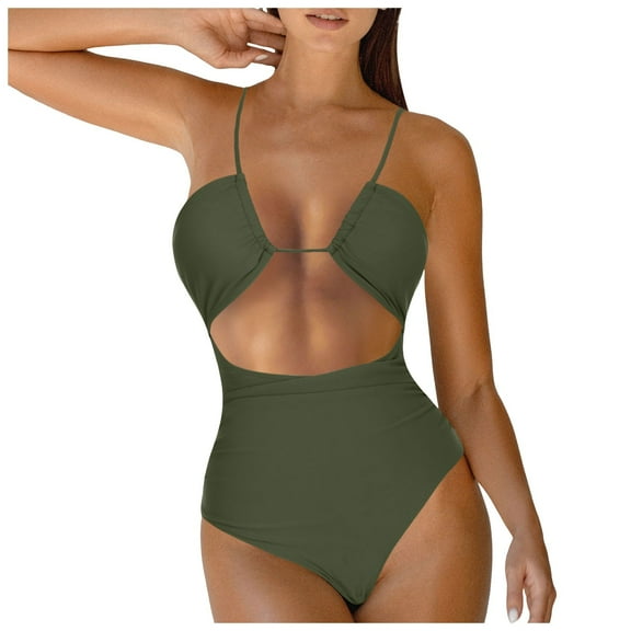 Gubotare Swimming Suits for Women Womens Sexy V Neck One Piece Bathing Suit Cross Back Swimsuit High Waist Monokini (Green,L)