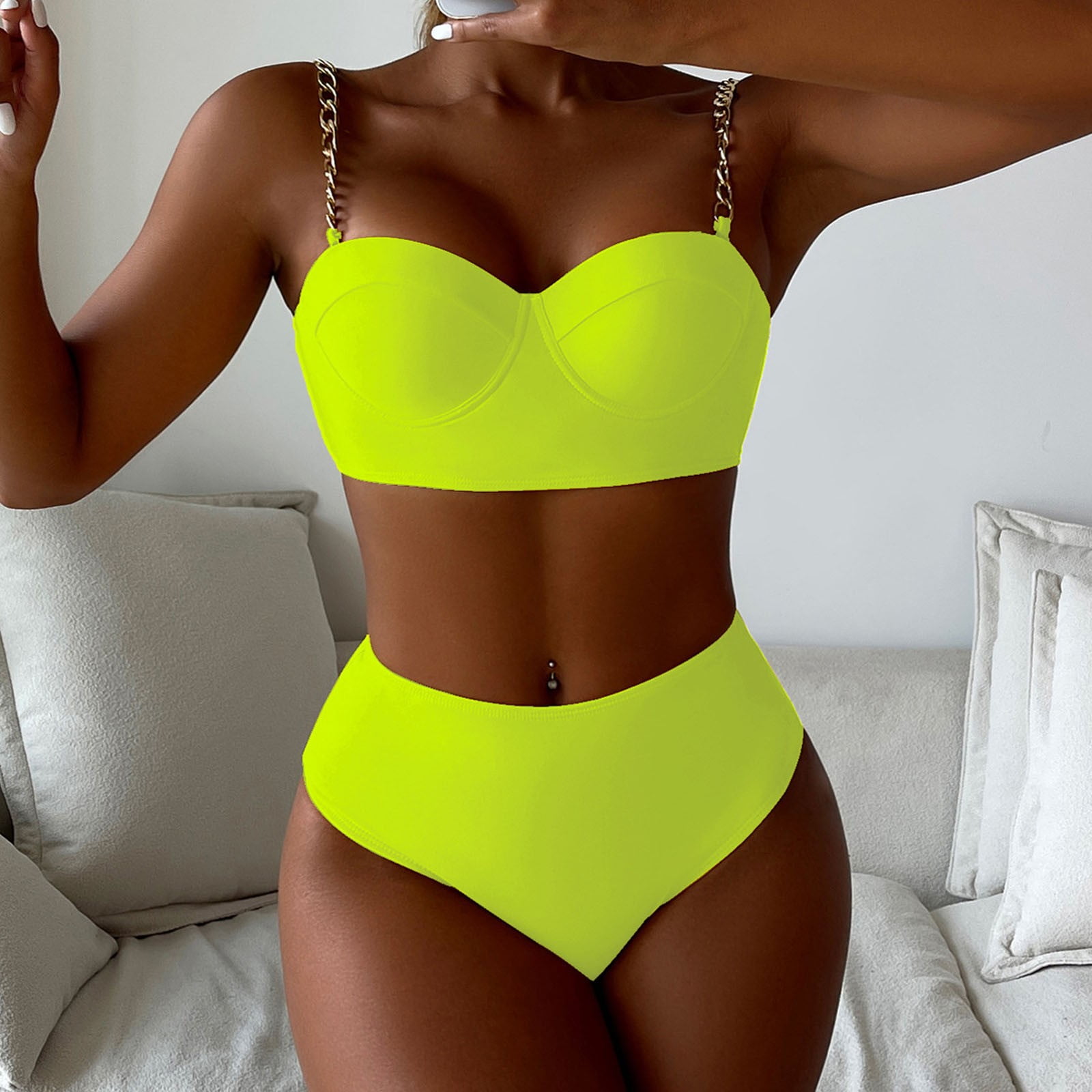High waisted yellow bathing suit cheap