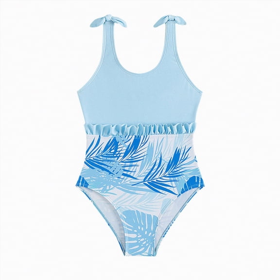 Gubotare Swimsuit Girl Girl's One Piece Swimsuit Cut-Out Butterfly Bow Ruffle Summer Pool Beach Sport Bathing Suits Size 7-8 (Blue,7-8 Years)