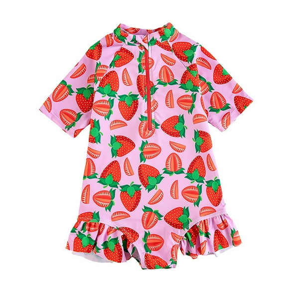 Gubotare Swimsuit Toddler Girl Short Sleeve Girls Swimsuit - Rash Guard One Piece Bathing Suit - UPF 50+ Zipper Girls Swimwear Size 4-5T (Red,4-5 Years)