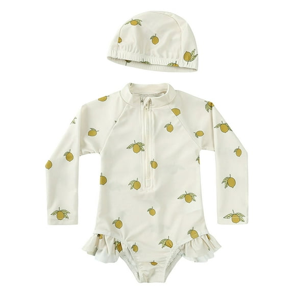 Gubotare Swimsuit for Toddler Girl Girls Long Sleeve Rash Guard Swimsuit Size 7-8T (Light Yellow,7-8 Years)