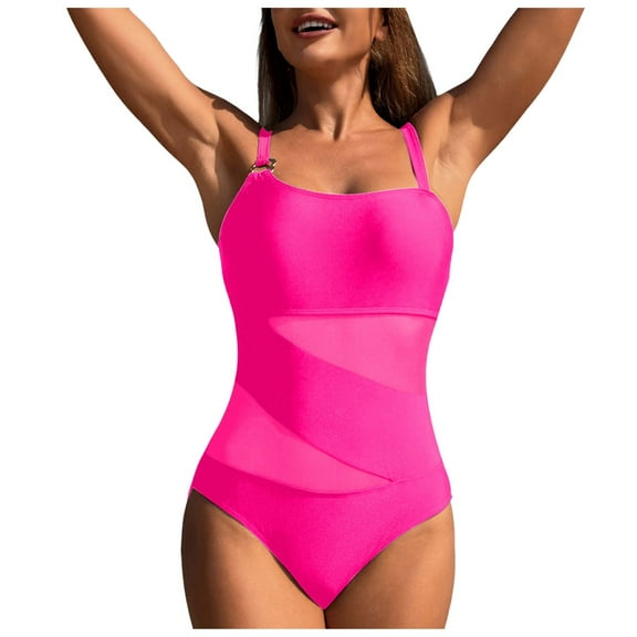 Gubotare Swimsuit for Women 2025 Women's Two Tone Patchwork One Piece Swimsuit U Cutout Bathing Suit (Pink,S)