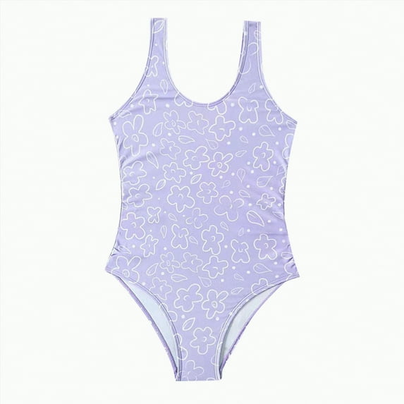 Gubotare Swimsuits for Teens Girls' Morgan Floral Ruffle 1-Shoulder One Piece Swimsuit Size 9-10 (Purple,9-10 Years)