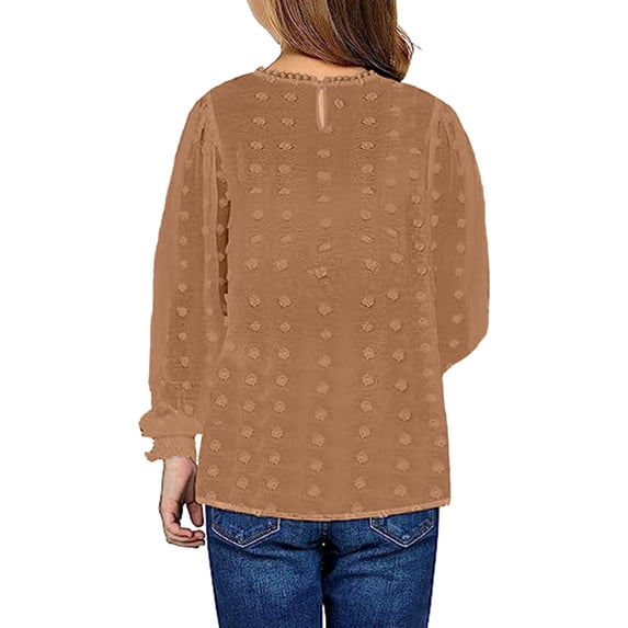 Gubotare T-Shirt for Girls Girls Cute Long Sleeve V Neck Chiffon Blouses Loose Soft Casual Shirts Plus Size (Khaki,16-17 Years)