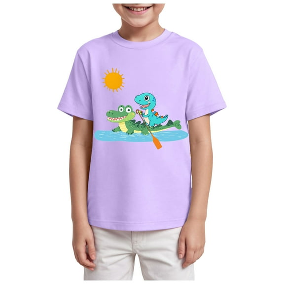 Gubotare T Shirts Boys Boys Girls Dinosaur Graphic Dinosaur Printed T-Shirts Unisex Short Sleeve Summer tees Size 11-12 Years (Purple,11-12 Years)