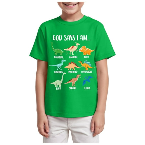 Gubotare T Shirts for Teen Boys Shirt for Toddler Boys Kids Dinosaurs T-Shirt Short Sleeve Car Tractor Truck Excavator Clothes Sizes 2-3T (Green,2-3 Years)