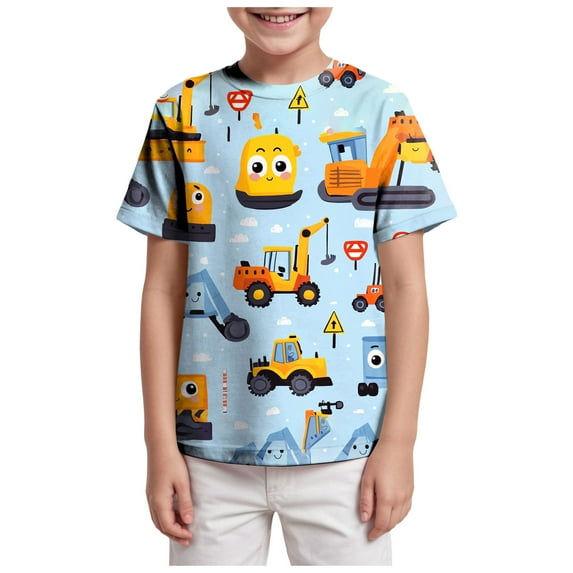 Gubotare T Shirts for Teen Boys Toddler Baby Boys Summer T-Shirts Casual Tops Kids Short Sleeve Crewneck Letter Car Print Loose Fit T-shirt Size 6T 7T (Sky Blue,6-7 Years)