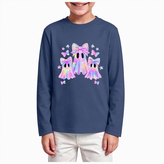 Gubotare T Shirts for Boys Boys Girls Graphic Printed T-Shirts Unisex Long Sleeve Fall Tees Size 13-15 (Navy,13-15 Years)
