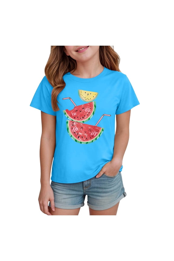 T Shirts for Girls Girls' Casual Short Sleeve T Shirts Kids' Loose Soft Tops (Sky Blue,Size 7-8 Years)