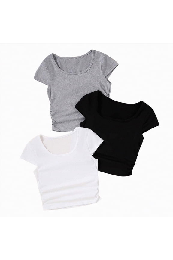 T Shirts for Kids Girls Shirts Cute Summer Tops Trendy Short Sleeve Blouses Crew Neck Tees Size 11-12 (Grey,11-12 Years)