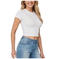 thumbnail image 1 of Gubotare T Shirts for Women Women Casual Basic T Shirts Top Y2k Crop Tops Trendy Tight Tshirts Tee Slim Fit Clothes (White,Size M), 1 of 9