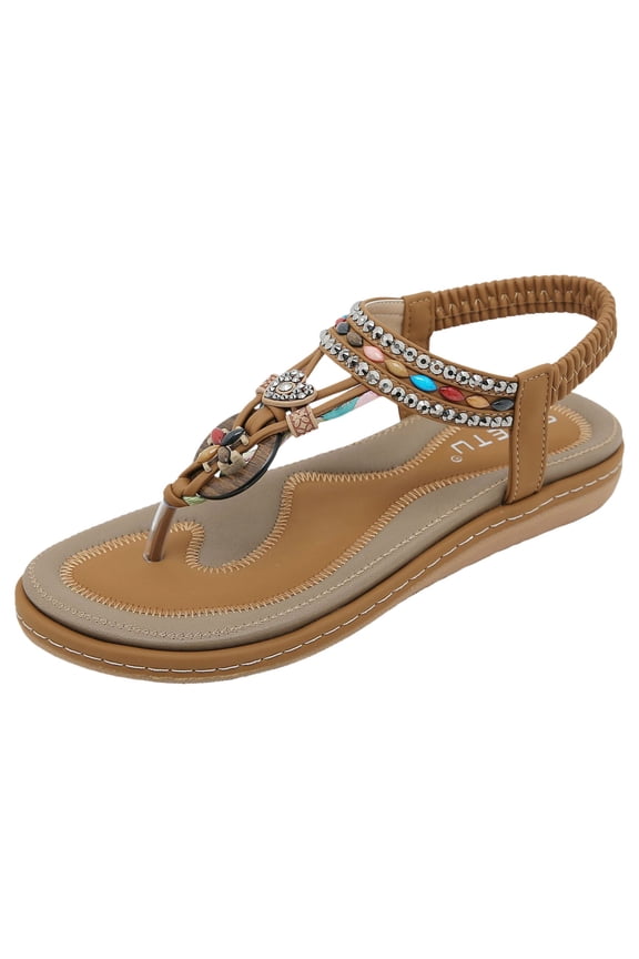 T Strap Sandals for Women Womens Sandals Arch Support Slingback Rhinestone Dressy Sandals Comfort Summer Shoes Ankle Strap Elastic Flats for Beach Walking (Yellow,Size 9)