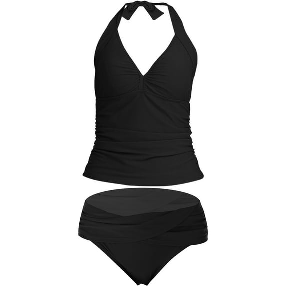 Gubotare Tankini Swimsuits for Women Tummy Control Bathing Suits Two Piece Tankini Tops with Bikini Bottoms Twist Swimwear (Black,XL)